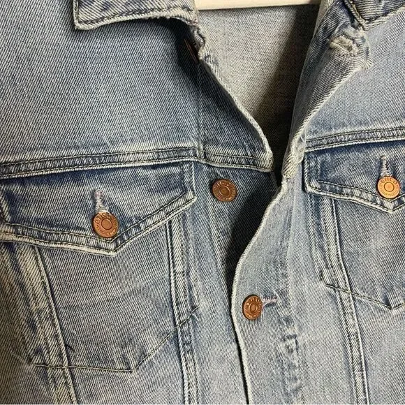 NWOT ETICA Lennox Mini Cropped Trucker Denim Blue Women's Jacket - Picture 9 of 13